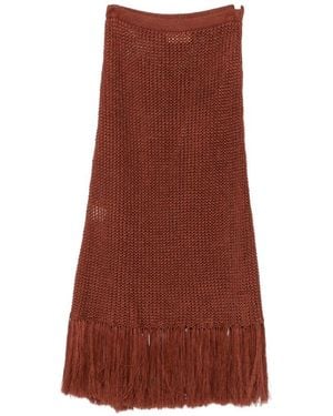 Plan C Knit Skirt With Fringes - Brown