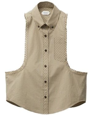 Versace Micro Check Cotton Poplin Sleeveless Shirt - Natural