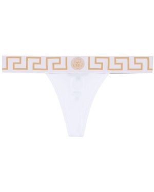 Versace Perizoma Con Bordo Chiave Greca - Bianco
