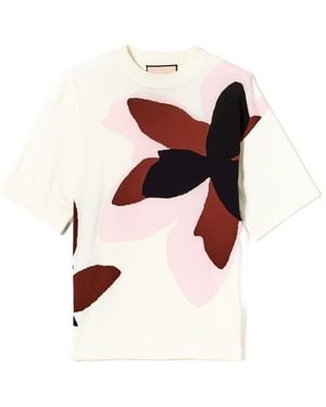 Plan C Sweater With Floral Inlays - White