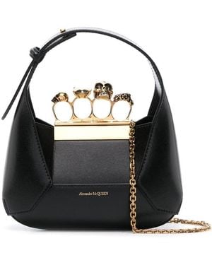 McQueen Borsa Hobo Mini Jeweled in pelle - Nero