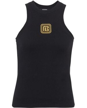 Balmain Retro Pb Stretch Tank Top - Black