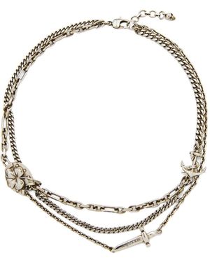 McQueen Chain-Link Flower Dagger Necklace - Metallic