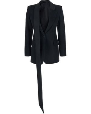 The Attico Single-Breasted Jacket With Notched Revers And Oversized Band Detail - Black