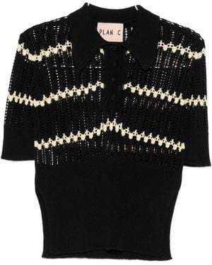 Plan C Openwork Polo Shirt - Black