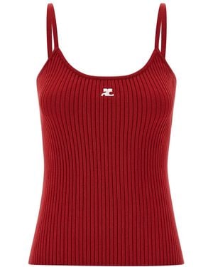 Courreges Knitted Scoop Neck Top - Red