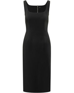 Dolce & Gabbana Solid Square Neck Midi Dress - Black
