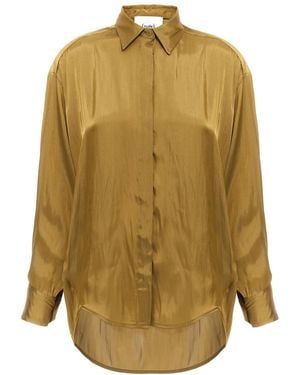 Nude Asymmetric Satin Shirt - Green
