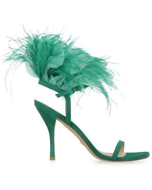 Stuart Weitzman Embellished Open Toe Heels - Green
