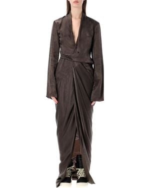 Rick Owens Solid V Neck Maxi Dress - Brown