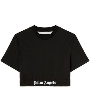 Palm Angels Logo Tape Cropped Tee - Black