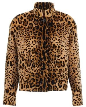 Max Mara Animal Print Band Collar Jacket - Brown