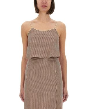 Alysi Stripes Scoop Neck Top - Brown