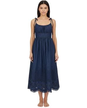 Zimmermann Embroidered Scoop Neck Midi Dress - Blue