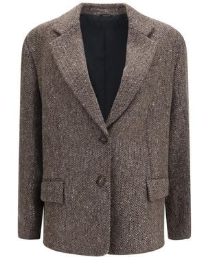 Brunello Cucinelli Chevron Peaked Lapel Blazer - Gray