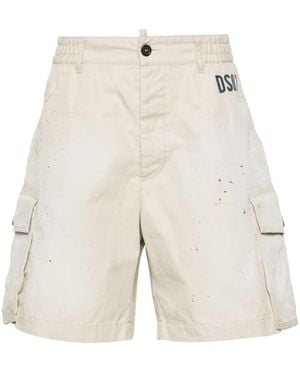 DSquared² Paint Splatter-Detail Cargo Shorts - Natural
