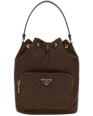 Prada Logo Small Bucket Bag - Brown