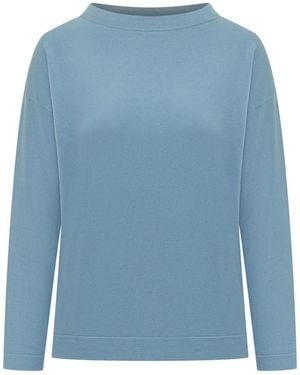 Weekend by Maxmara Solid Crew Neck Sweater - Blue