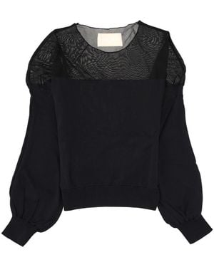 Circus Hotel Textured Round Neck Top - Black