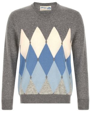 Ballantyne Geometric V Neck Sweater - Blue