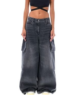 Palm Angels Denim Wide Leg Cargo Jeans - Blue