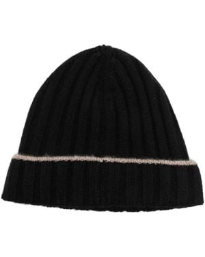 Brunello Cucinelli Striped Beanie Cap - Black