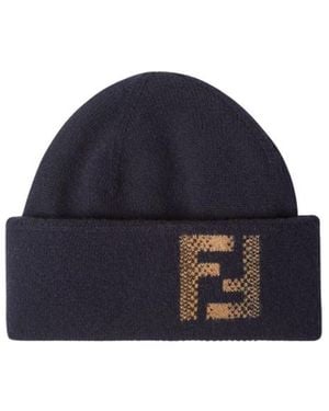 Fendi Logo Knitted Beanie Hat - Blue
