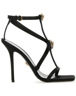 Versace Satin Ankle-Strap Stiletto Heels - Black