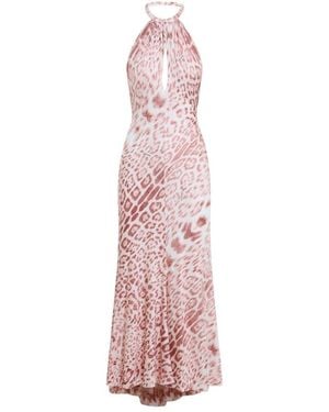 Roberto Cavalli Animal Print Halter Neck Maxi Dress - Pink