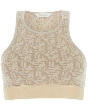 Palm Angels Embroidered Logo Blend Top - Natural