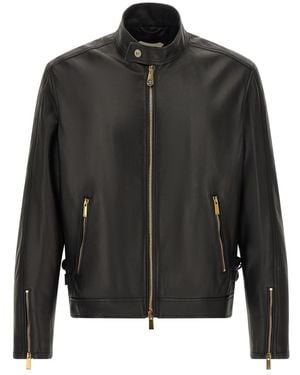 Versace Solid Mandarin Collar Jacket - Black