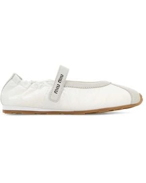Miu Miu Logo Ballet Flats - White