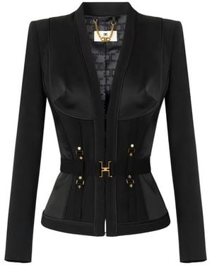 Elisabetta Franchi Solid Notched Lapel Blazer - Black