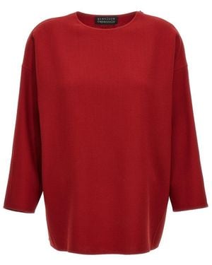 Gianluca Capannolo Wool Crewneck Zip Shoulder Top - Red