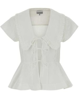 Ganni Ruffled Collar Top - White