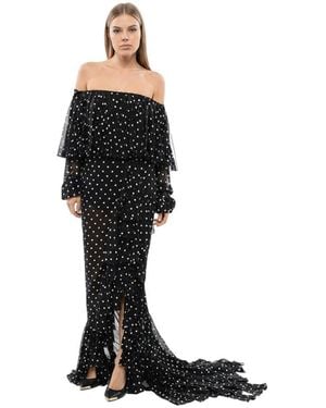 Balmain Polka Dot Off Shoulder Maxi Dress - Black