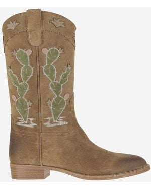 Sartore Suede Embroidery Boots - Brown