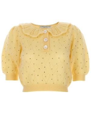 Alessandra Rich Rhinestone Sweater - Yellow