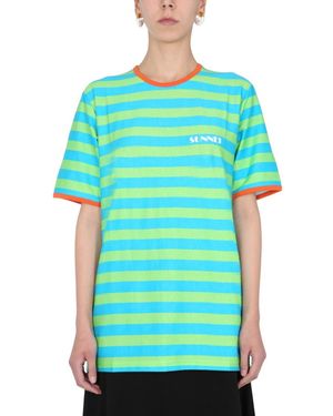 Sunnei Stripes Crew Neck T-Shirt - Blue