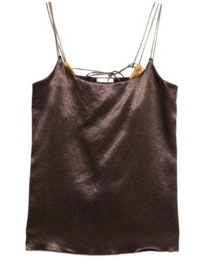 Alysi Solid Scoop Neck Top - Brown