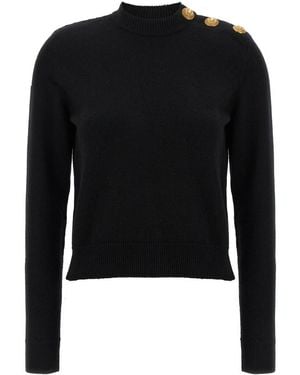 Balmain Wool Button Sweater - Black