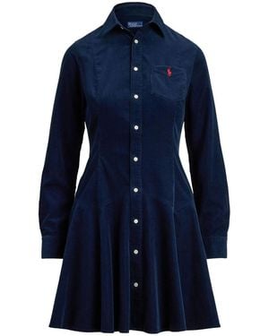 Ralph Lauren Corduroy Shirt Mini Dress - Blue