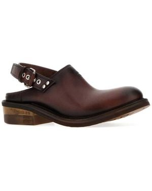Miu Miu Leather Buckle Mules - Brown