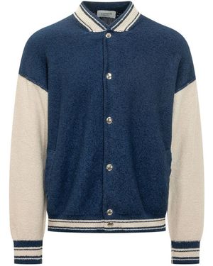 Laneus Color Block Band Collar Jacket - Blue