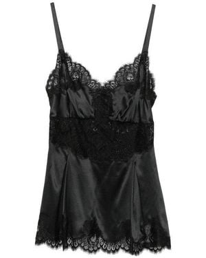 Dolce & Gabbana Lace V Neck Top - Black