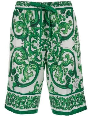 Dolce & Gabbana Printed Silk Drawstring Shorts - Green