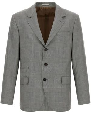 Brunello Cucinelli Checks Notched Lapel Blazer - Gray