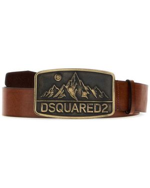 DSquared² Leather Dominate Your Sport Belt With Antiqued Golden Brass Finish - Brown