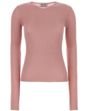 Miu Miu Knitted V Neck Sweater - Pink