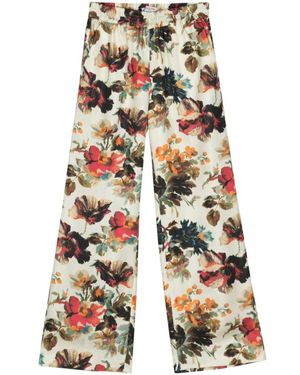 Alberto Biani Floral Silk Straight Pants - White